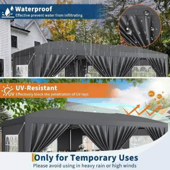 10x20 Heavy Duty Pop Up Canopy Tent with 6 Removable Sidewalls, Commercial Canopy Tents for Parties, Large Outdoor Canopies with 3 Adjustable Heights image {2}
