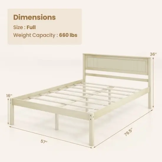 Costway Full/Queen/Twin Size Wooden Platform Bed Frame with Headboard Mattress Foundation Natural image {2}