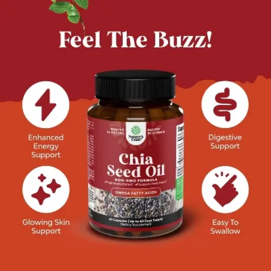 Chia Seed Oil Supplement, Natural Superfood for Weight Loss and Energy, Metabolism Booster for Men and Women, Nature's Craft, 60ct image {1}