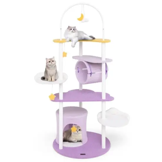Tangkula 62" Multi-level Cat Tree w/ Moon-Shaped Top Perch Cloud-Shaped Jumping Platform image {9}