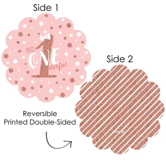 Big Dot of Happiness 1st Birthday Little Miss Onederful - Girl First Birthday Party Round Table Decorations - Paper Chargers - Place Setting For 12 image {2}