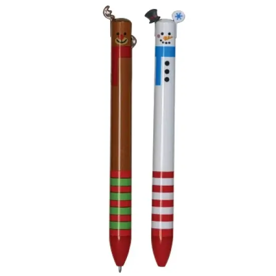 Holiday Reindeer & Snowman Pens (2 Pack) - Retractable, 2-Color Ink, Cute Winter Designs (5.5 Inch) image {4}