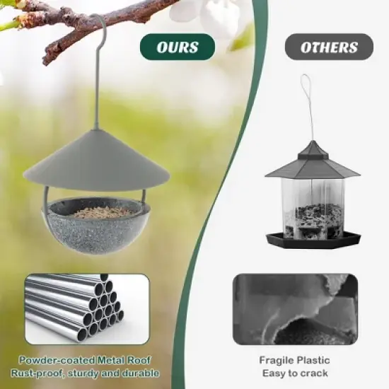 Tangkula Metal Bird Feeder Bath for Outdoors Hanging w/ Resin Dome & Water Bowl image {7}