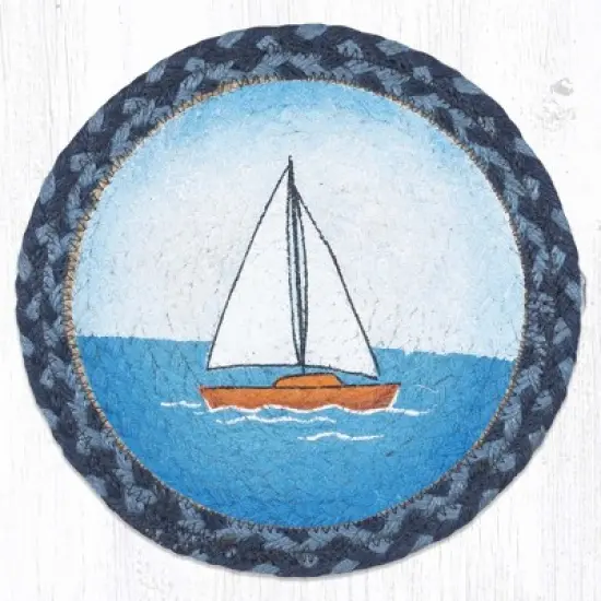 Earth Rugs Boat Printed Round Jute Trivet &ndash; 10" Coastal Nautical Design, Heat-Resistant Rustic Table Protector image {3}