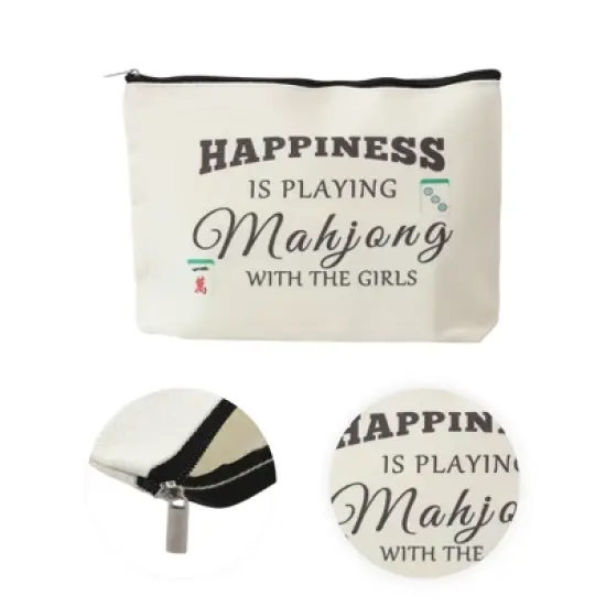 Unique Bargains Durable Mahjong Pattern Makeup Bag Beige 1 Pc image {2}