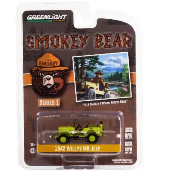 1942 Willys MB Jeep Bright Green "Help Smokey Prevent Forest Fires" "Smokey Bear" Series 1 1/64 Diecast Model Car by Greenlight image {2}