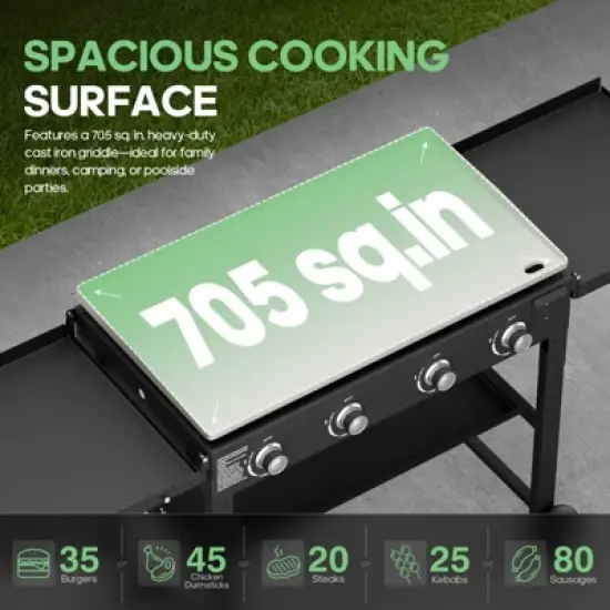 SKONYON 4-Burner Gas Grill  60000 BTU Propane Griddle with Side Board image {2}