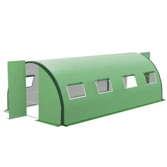 Outsunny Walk-in Tunnel Greenhouse with Hinged Doors, Mesh Windows, Upgraded Gardening Plant Warm House Tent image {6}