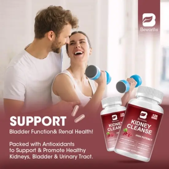 B Beworth Kidney Health Supplement with Cranberry Extract - for Cleanse, Detox & Repair - 120 Ct image {3}