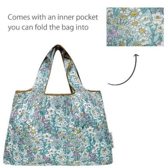 Wrapables Large & Small Foldable Nylon Reusable Shopping Bags (Set of 2), Flower Garden image {4}
