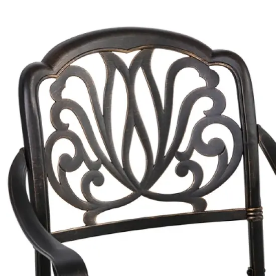 Outsunny Outdoor Furniture Cast Aluminum Dining Set for 4, Round Patio Table and Chairs w/ Umbrella Hole, Stackable Design, Adjustable Feet, Bronze image {3}