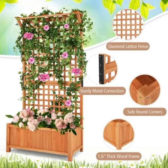 Costway Raised Garden Bed Planter Box Climbing Plants Container with Trellis &Hanging Roof image {8}