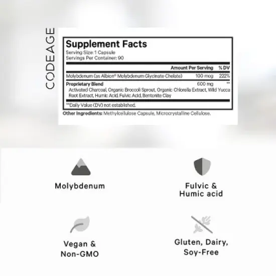 Codeage Binder + Activated Charcoal, Bentonite Clay, Molybdenum, Fulvic & Humic Acids - 90ct image {2}
