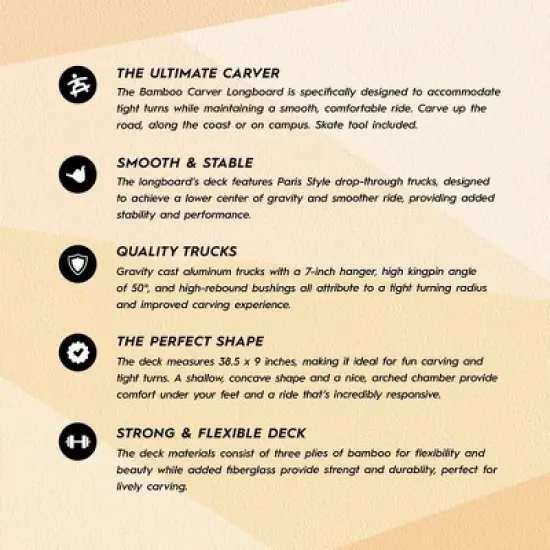 Magneto Bamboo Carbon Fiber Longboard Skateboard- 38.5&rdquo; x 9&rdquo;, Cruising, Carving, Downhill and Dancing, Kicktails & Tricks image {5}