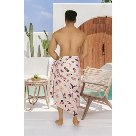 LA LEELA Men's 4th of July USA Patriotic Flag Swimwear Summer Sarong Swim Trunk Pareo Beach Wrap One Size Berry Eagle image {1}