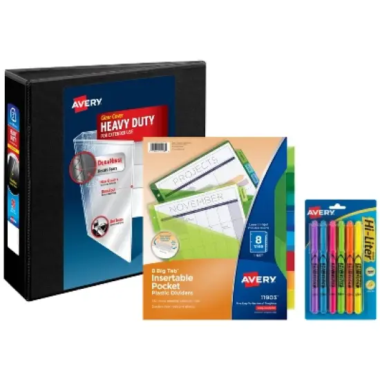 Avery 3" Ring Binder, 8 Tab Dividers, Highlighters, Set (01682) image {8}