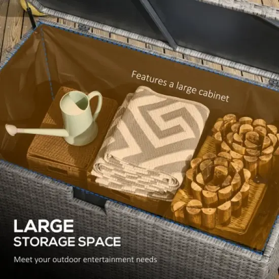 Gulches 113 Gallon Deck Box, Rattan Outdoor Storage Box, Waterproof Storage Container for Indoor,  Furniture Cushions, Pool Toys, Garden Tools, Gray image {3}