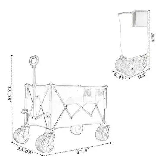 CAVINAS 480lbs Heavy Duty Folding Wagon Cart,All-Terrain Shopping Cart with Locking Brakes & Storage Pockets,Oversized Wagon for Camping image {2}