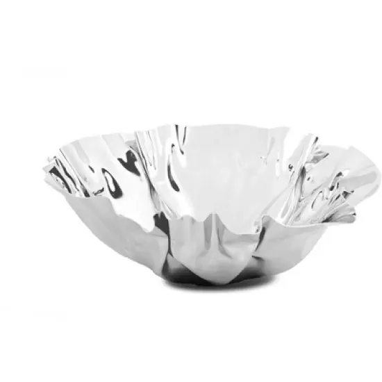 Classic Touch 13" Round Stainless Steel Wavy Design Serving Bowl image {3}
