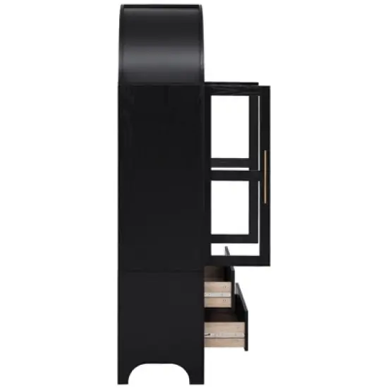 Bella Depot Farmhouse 71"H Arched Kitchen Pantry Cabinet with Drawers and Adjustable Shelves, Glass Doors image {8}