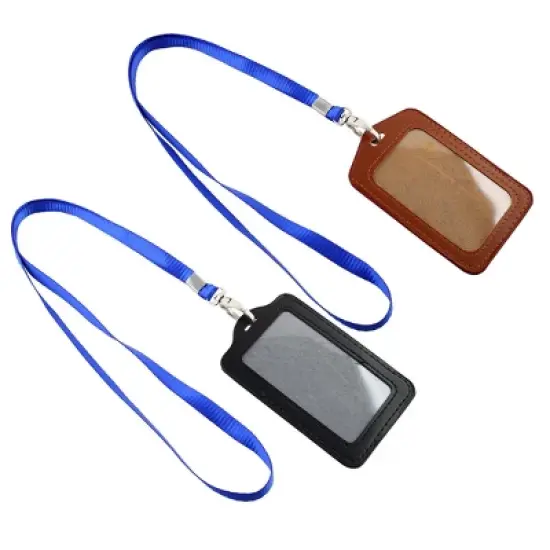 Unique Bargains Faux Leather Business ID Badge Card Vertical Holders Black Brown 2 Pcs image {2}