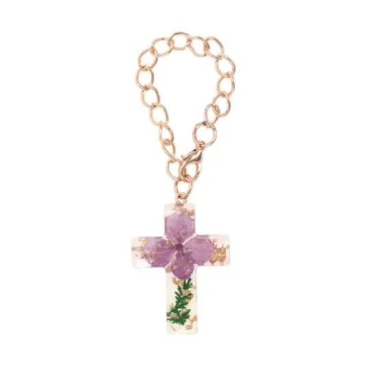 Unique Bargains Dried Flower Cross Water Cup Pendant Purple Green 1 Pc image {5}