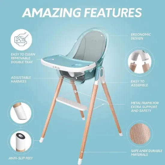 Children of Design Adjustable 6-in-1 Wooden Classic High Chair for Babies & Toddlers image {5}