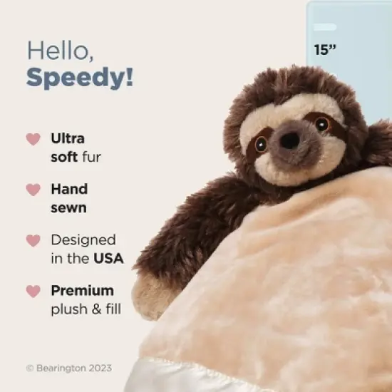 Bearington Baby Speedster Snuggler, 15 Inch Sloth Plush Stuffed Animal Security Blanket Lovey for Babies image {1}