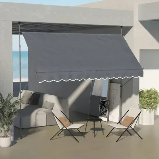 Resenkos Patio Awning, Outdoor Sun Shade Shelter Cover Awnings,11.5' x 4' Manual Retractable Awning, Non-Screw Patio Awning, UV Resistant, Dark Gray image {4}