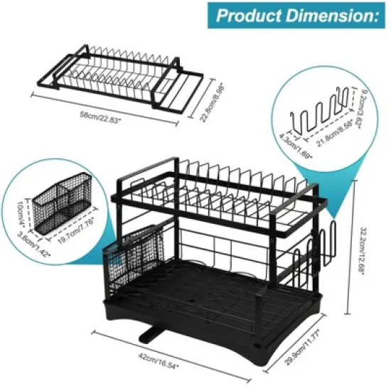 DOMETOUR 2 Piece Dish Drying Rack with Pot Organizer Rack 2 Tier Dish Rack with Drainboard & 8 Adjustable Pan Organizer for Kitchen Counter Storage image {6}