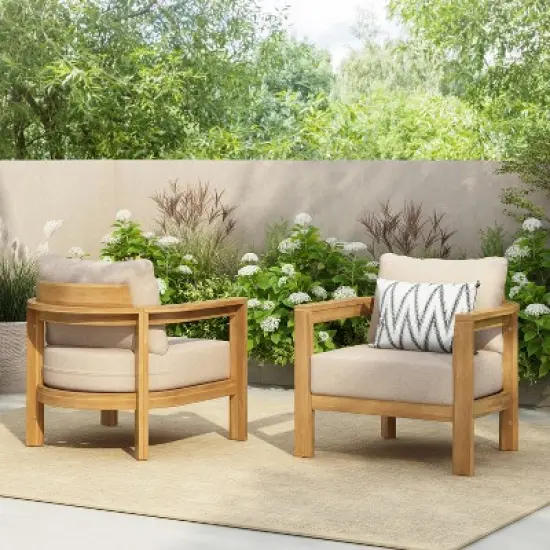 Christopher Knight Home Orrin Outdoor Tub Design Acacia Wood Club Chair with Open Slat Back, Beige/Light Teak image {9}