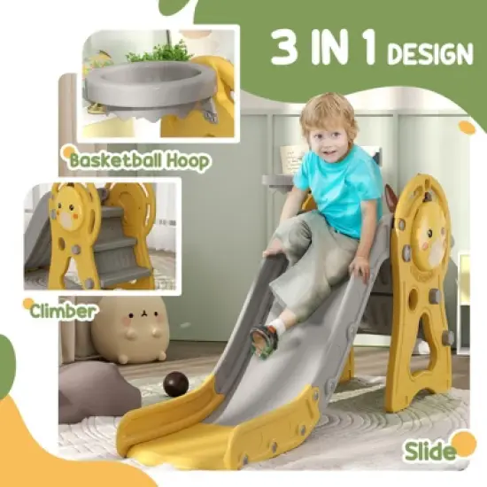 INFURNIC Baby Activity Gyms, Freestanding Slide with Basketball Hoop and Duck Pattern, Kids Toy Playset for Indoor, Multicolored, 58.75"*26.5"*30.75" image {4}