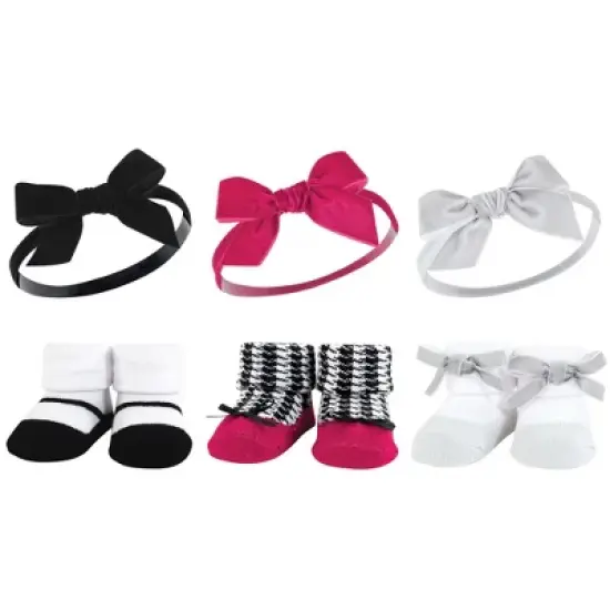 Hudson Baby Infant Girl 12Pc Headband and Socks Giftset, Black Pink, One Size image {1}