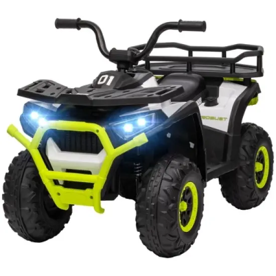 Qaba 12V Kids ATV, Battery Powered 4 Wheeler Quad w/ Spring Suspension Wheels, Rear Storage Basket, Lights, Music image {3}