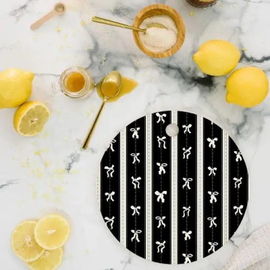 marufemia Coquette bows black and white Cutting Board - Round image {1}