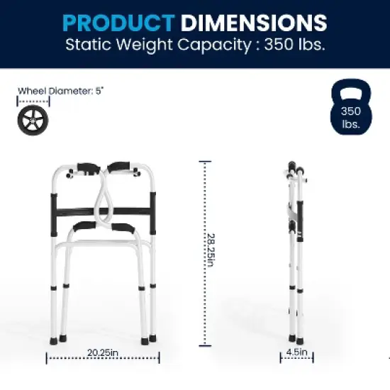 Flash Furniture Lightweight Adjustable Height Bi-Level Folding Walker w/ Dual Frame Types in Gry image {4}
