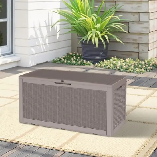 MAYEERTY 100 Gallon Large Capacity Outdoor Deck Box for Patio Furniture Cushions, Pillow with Wheels, Light Brown image {4}