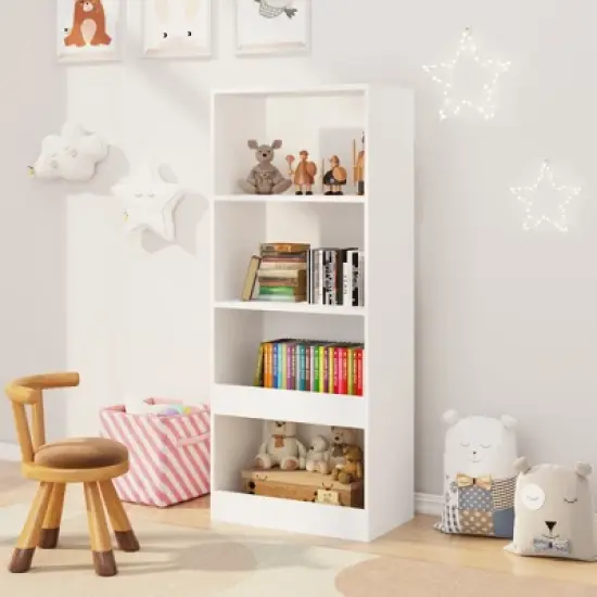 TopComfy Decorative Bookshelf Kids Bookcase with Vertical Shelves for Montessori Bedroom Space, White, 19.7"*11.8"*47.2" image {3}
