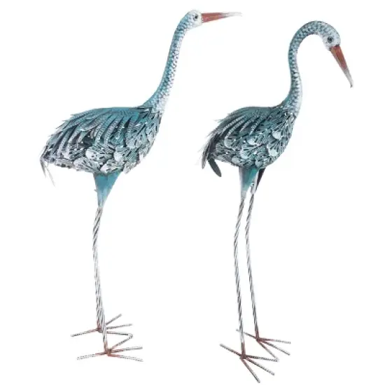 Crane Garden Statues - Set of 2 Lawn Ornaments - Handcrafted Bird Decor - Easy to Assemble Metal Yard Art with Stakes Included by Pure Garden image {1}