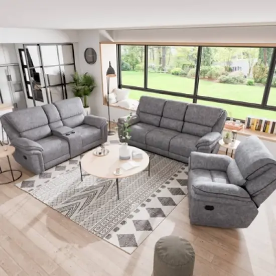 miBasics Breezenight Transitional Padded Manual Glider Reclining Chair Gray: Microsuede Upholstery, Foam Fill, Wood Frame image {4}