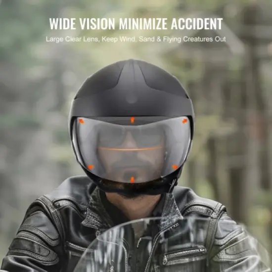 VEVOR Motorcycle Helmet, 3/4-Face, Smart Street ABS & High Density Helmet with Bluetooth Slot & Interchangeable Lens, DOT Approved, Black image {3}