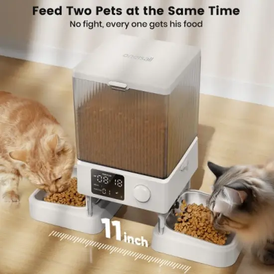 Oneisall PFD-002 Automatic Dog and Cat Feeder - 5L, Timed Dispenser for 2 Cats, Dual Bowls, Pet Dry Food Dispenser image {1}
