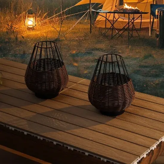 JONATHAN Y Elian 10" Decorative Indoor/Outdoor Faux Wicker Rechargeable/Cordless Dimmable Integrated LED Table Lamp image {1}