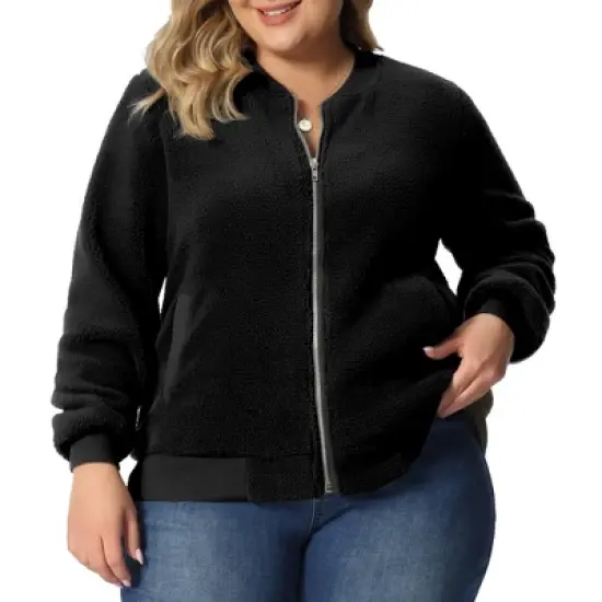 Agnes Orinda Women's Plus Size Shearling Fluffy Fuzzy Long Sleeve Zip Up Fleece Jackets image {5}