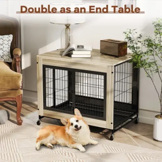 Tangkula Dog Crate Furniture Industrial Dog Kennel w/ Flip-up Top Decorative Pet House image {3}