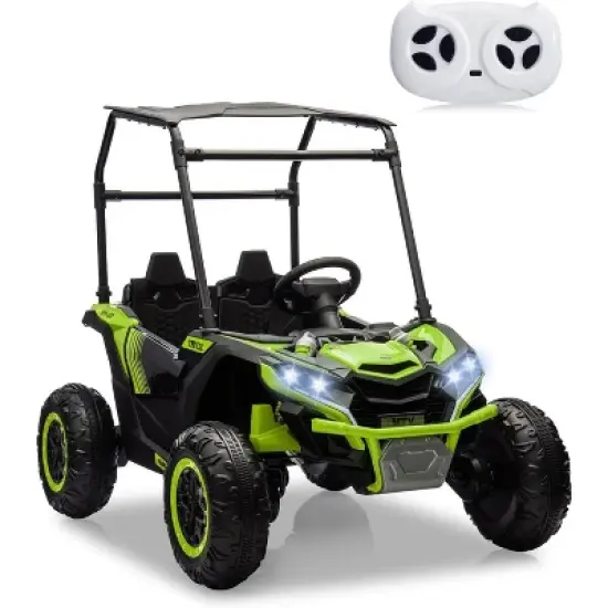 24V Kids Ride On UTV, 2 Seater 4WD Electric Truck with Sun Shade, Remote Control, Led Lights, 4 Shock Absorbers,3 Speeds,Horn, Music image {10}