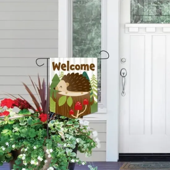 Big Dot of Happiness Forest Hedgehogs - Outdoor Home Decorations - Double-Sided Woodland Birthday Party or Baby Shower Garden Flag - 12 x 15.25 inches image {5}