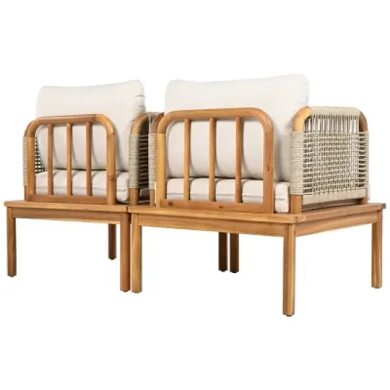 Outdoor Rope and Acacia Club Chair Set of 2 with Cushions, Deep Seats and Weather-Resistant Design for Garden or Small Patio Spaces-Cuddlewood image {4}