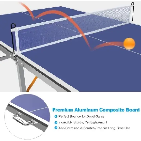 Table Tennis Table, Professional Ping Pong Table, 6&times;3 FT Foldable and Portable Ping Pong Table Set with Net, 2 Table Tennis Paddles and 3 Balls for image {5}