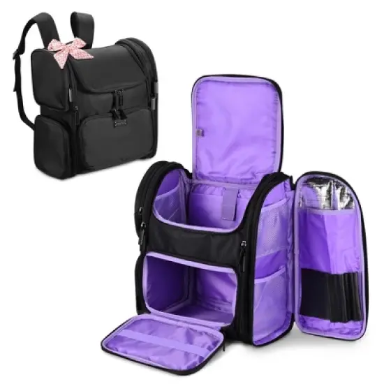 Byootique Portable Soft Sided Makeup Backpack Travel Barber Cosmetic Organizer image {9}